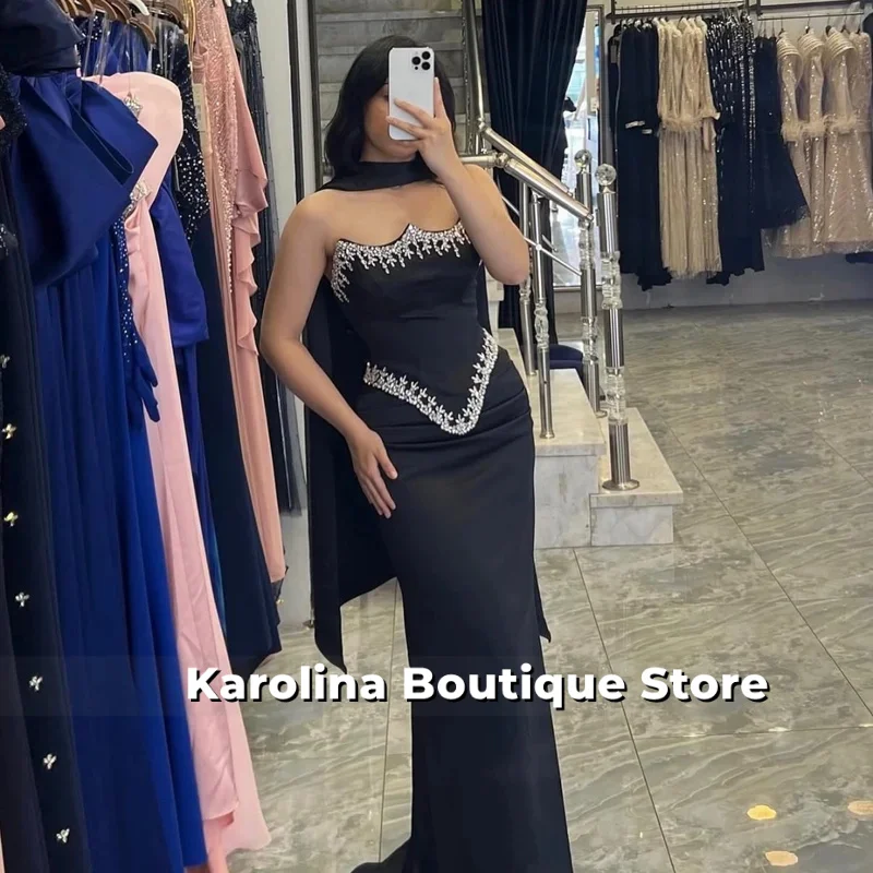 ผ้าพันคอไหมยาวแบบสั่งทำพิเศษ ชุดราตรีผ้ากลิตเตอร์ทรงเมอร์เมด ชุดเดรสงานพรอมแบบไร้สายรัดหลังยาวกรอมพื้น ปี 2025