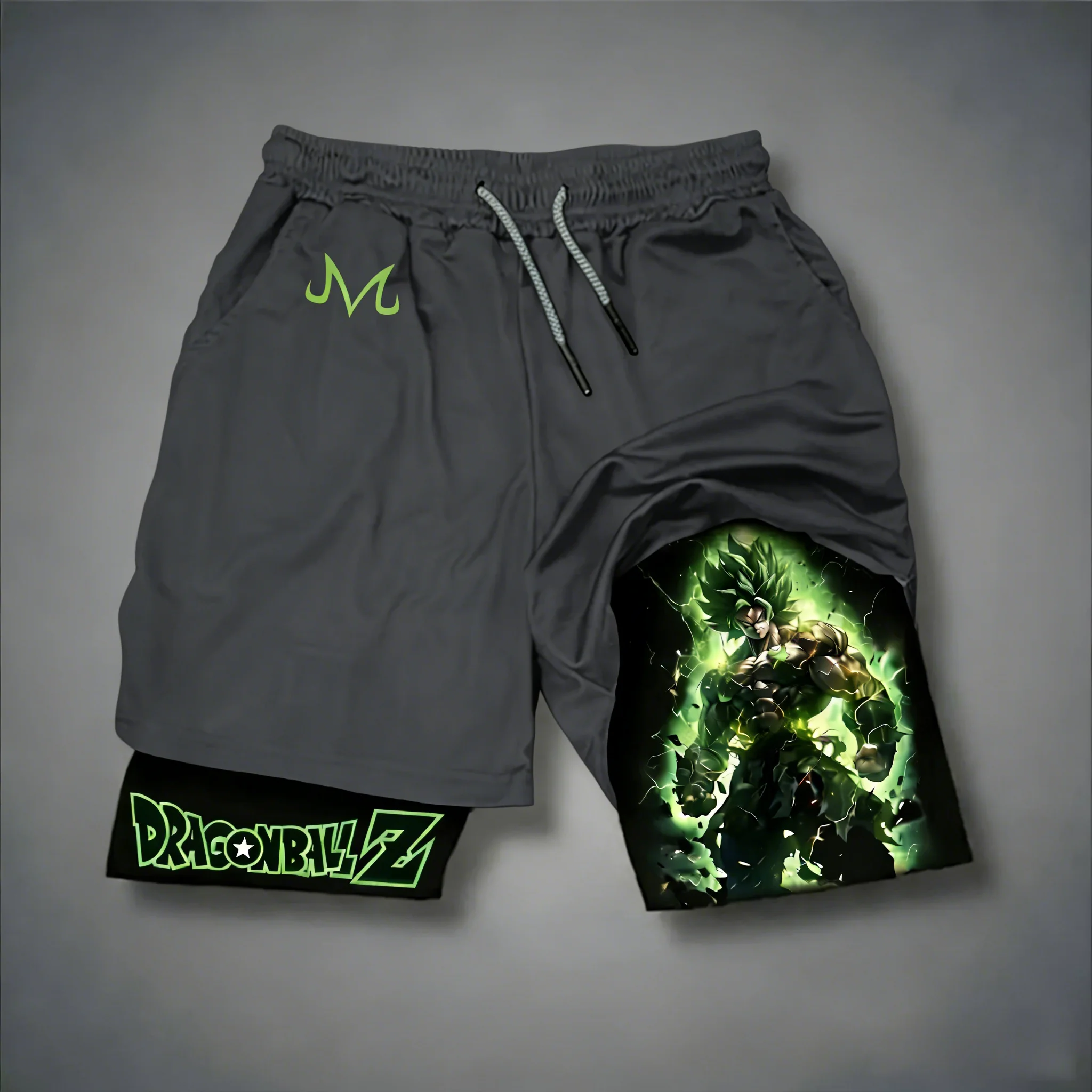 Dragon Ball Anime Broli bedruckte doppellagige Shorts 2026 Unisex Sommer Neue, schnell trocknende, atmungsaktive Sport- und Fitness-Shorts