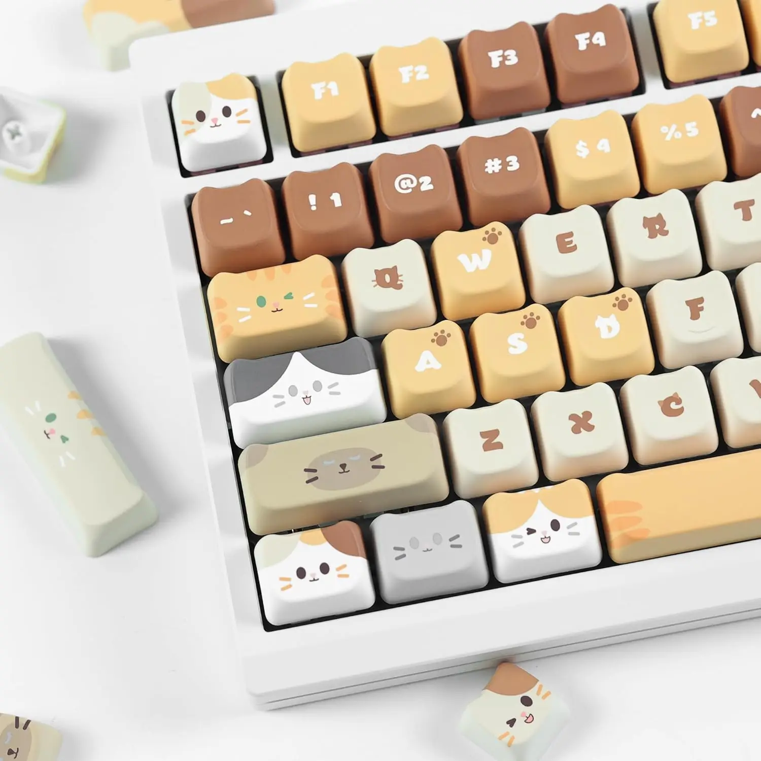 143 Keys PBT Cat Stacking Keycaps Profile Cute Keycaps Custom Dye-Sublimation ISO ANSI Keyboard Keycaps for Gateron MX Switches