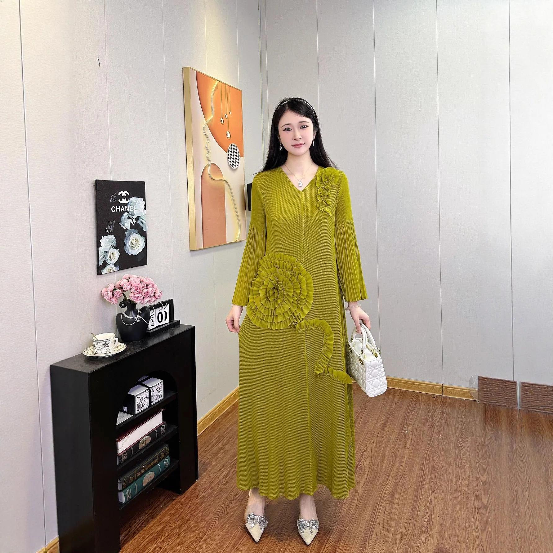 

Miyake Pleated Dress Women 2025 New Design Three-dimensional Printing Foreign Style Fashion New Women's Clothing Long Dress