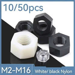 10/ 50PCS White/ Black Nylon Plastic Hex Nuts DIN934 for Heat/ Elctricity Insulation M2 M2.5 M3 M4 M5 M6 M8 M10 M12 M14 M16