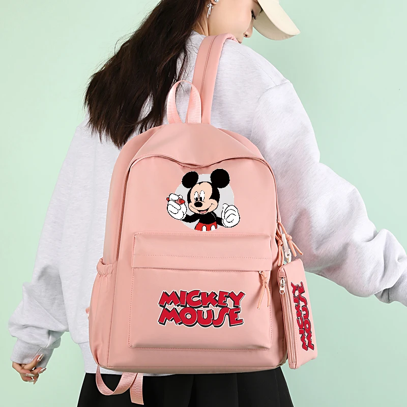 3Pcs/set Disney Mickey Mouse Printed Backpack with Lunch Bag for Teenager Boy Girl Bookbag Schoolbag Comfortable Travel Set