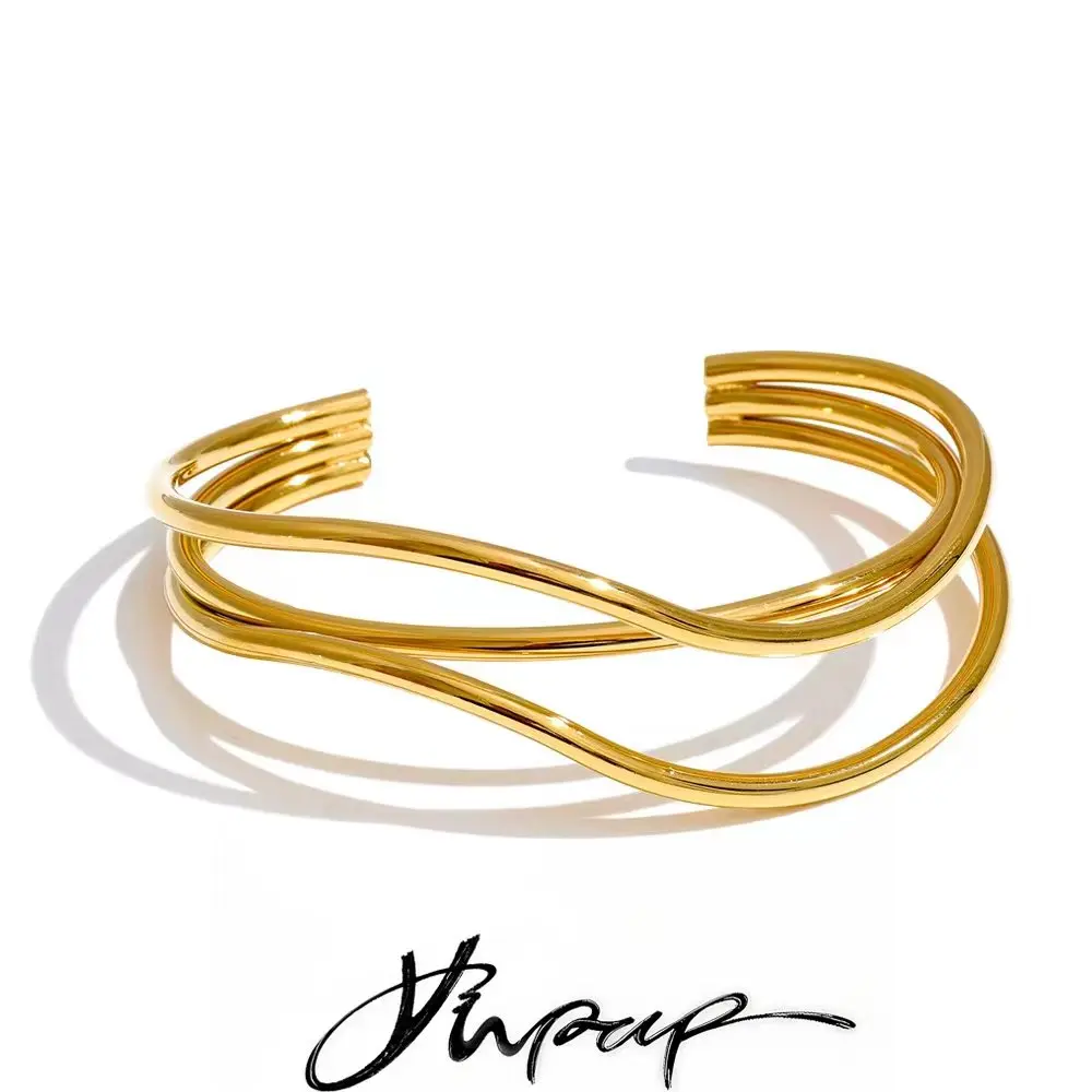 Yhpup 60mm Stainless Steel Layered Open Wrist Bracelet Bangle for Women Trendy Personalized Jewelry Tarnish Resistant
