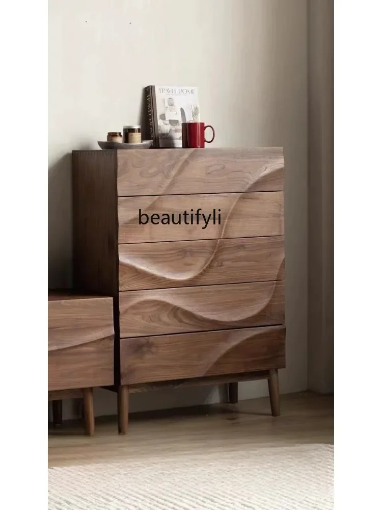 Wave Chest of Drawers Nordic Simple Solid Wood Drawer Living Room Log Storage Modern Bedroom Storage Chest of Drawers