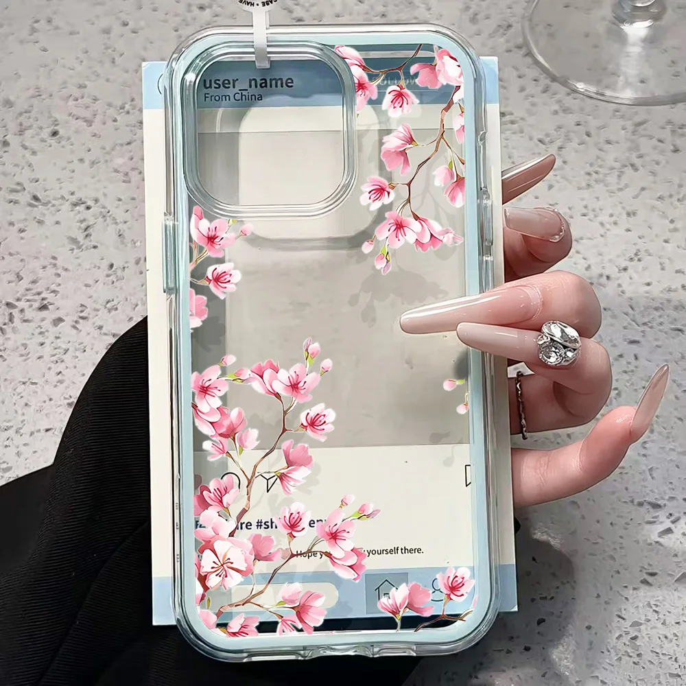Blaue Künstlerische Blumen Transparente Handyhülle für iPhone 17 13 16 15 11 12 14 Pro Max 17 Air XR X Hülle Silikon Weiche Stoßfeste Abdeckung – Detail 2
