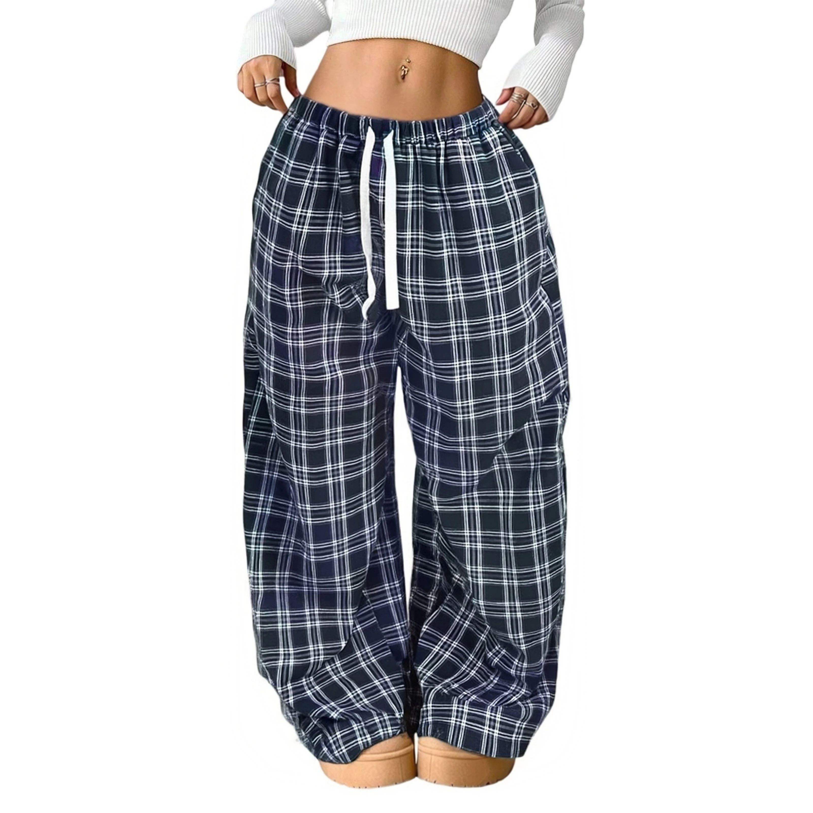 

Oversize Plaid Pants Women Fashion Casual Elastic Waist Trousers Loose Soft and Comfy Sleeping Bottons Unisex Streetwear Pants