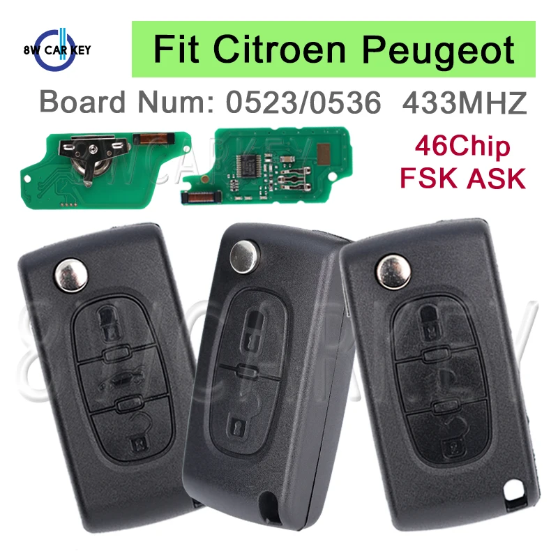 

Flip Entry Smart Car Key For Peugeot 207 307 308 407 607 807/Citroen C2-C6 Xsara Berlingo 433Mhz ASK FSK HU83 VA2 CE0536 CE0523