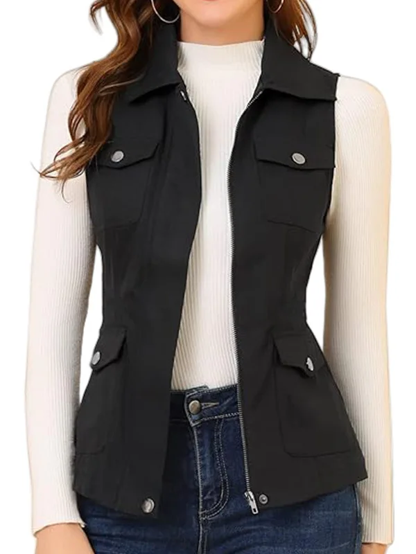 Women's Summer Sleeveless Vest Casual Solid Color Zipper 2XL