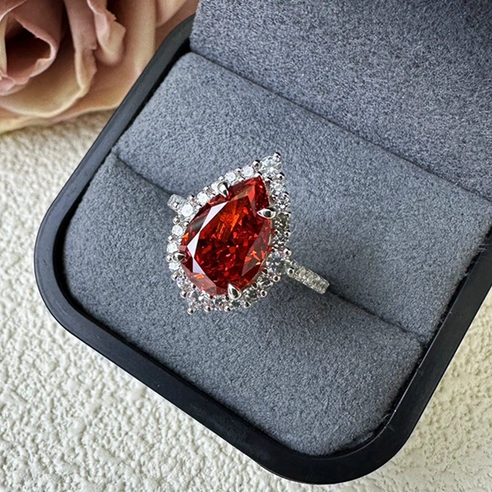 shop Vintage 100% 925 Sterling Silver Pear Cut 8*12 MM Emerald Padparadscha Gemstone Ring for Women Engagement Jewelry Gift