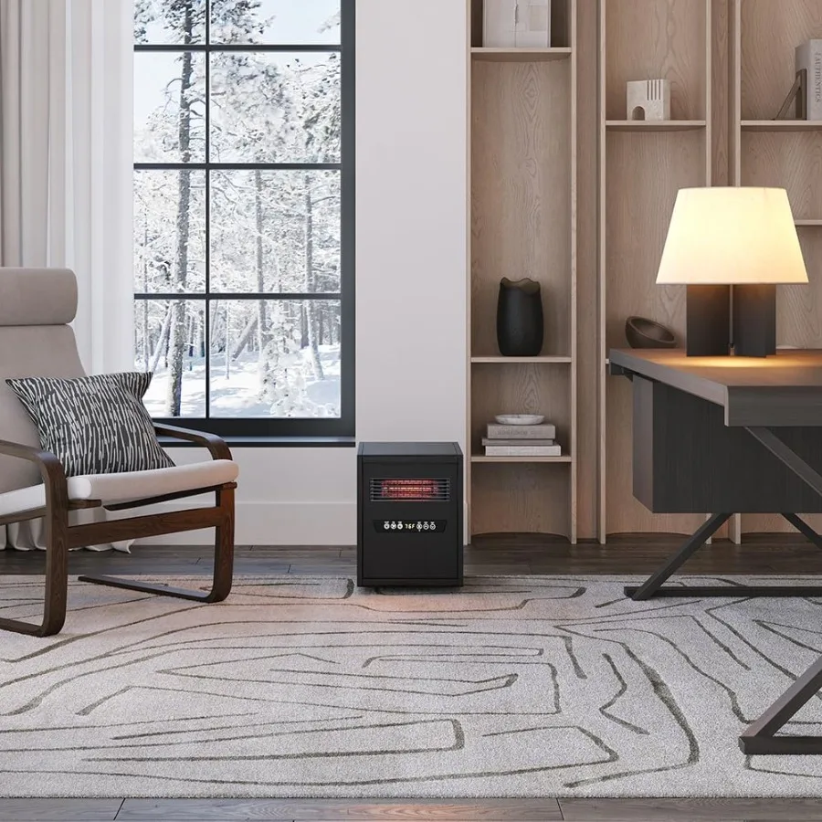 Portable Rolling Infrared Space Heater with LED Touchscreen and Remote Control 12h Timer 1500W Quick Heating for Indoor Use Bla