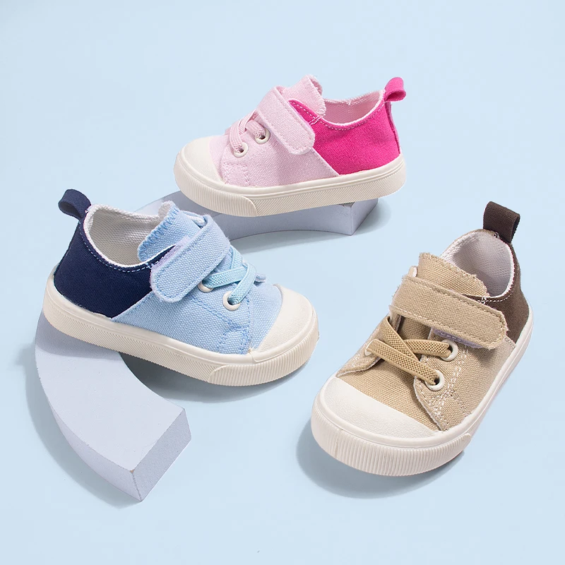 

Spring and Autumn Fashion Color-Block Velcro Children's Canvas Shoes Casual Injection Soft Sole Closed-Toe Anti-Kick Baby Shoes