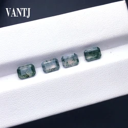 VANTJ Natural Moss Agate Loose Gemstone Indian Agate Oct Cut 4pcs for Silver Gold Mounting DIY Jewelry
