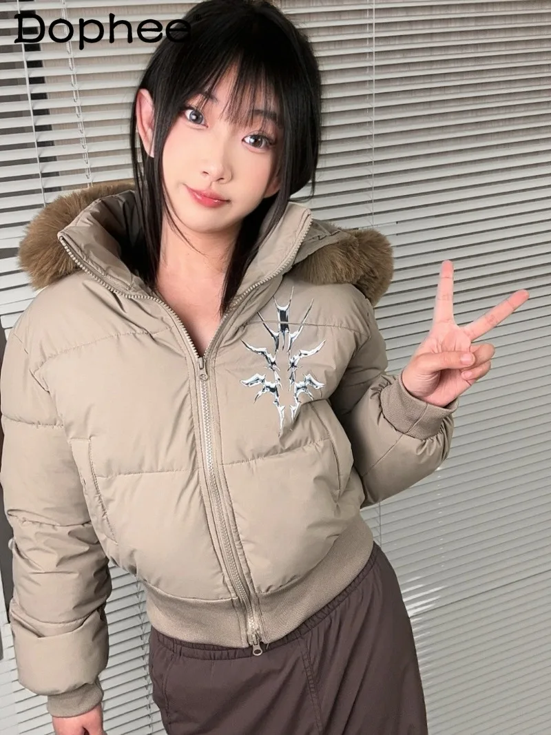 

Y2K Subculture Japanese Original Thickened Warm Down Jacket Winter Zipper Hooded Versatile Sweet Cool Girl Cotton Jacket