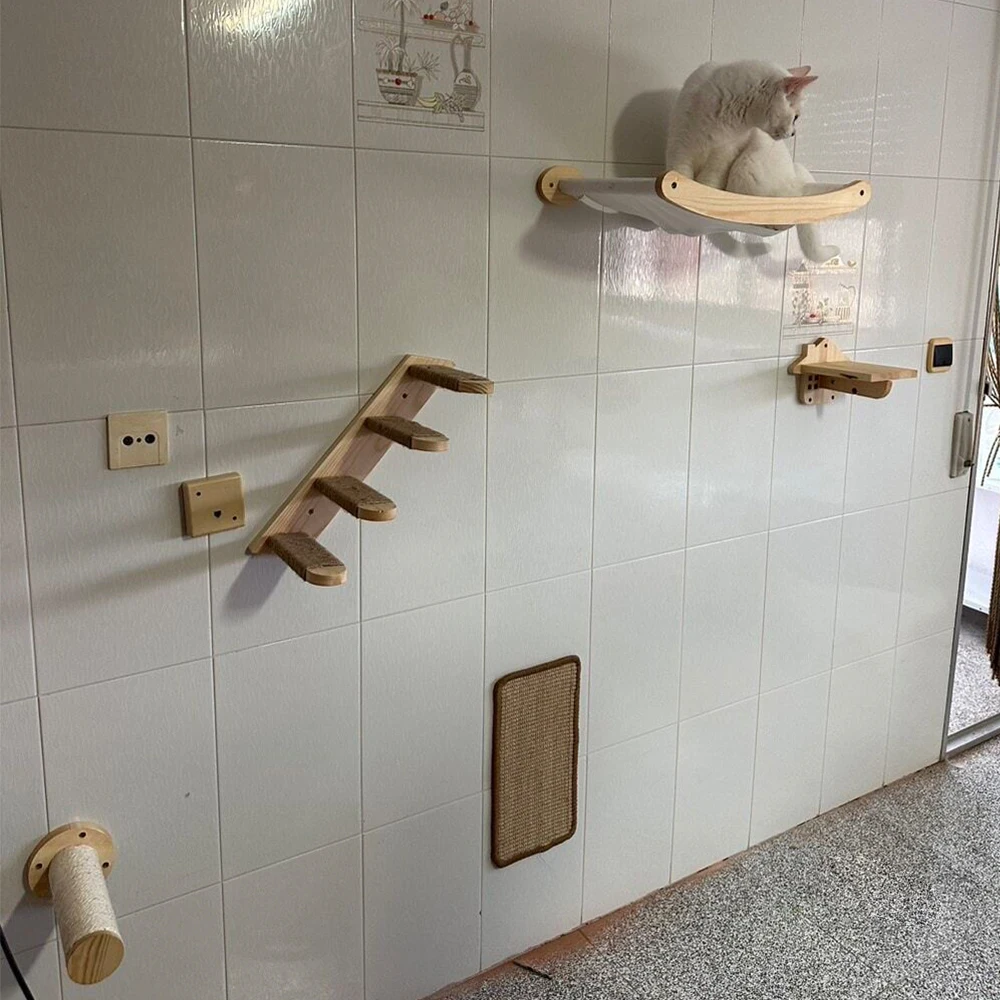 Support mural pour chat, plateforme de saut pour chat, sisal, griffoir pour chat, hamac pour animaux de compagnie, assistant d'activité, échelle de UL, meubles muraux