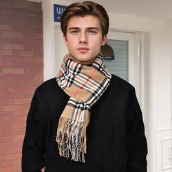 Fashion Plaid Cashmere Scarf Tassel Shawl Man Stripe Pashmina Keep Warm Winter Scarf Outdoor High Quality Neck Cover Scarf