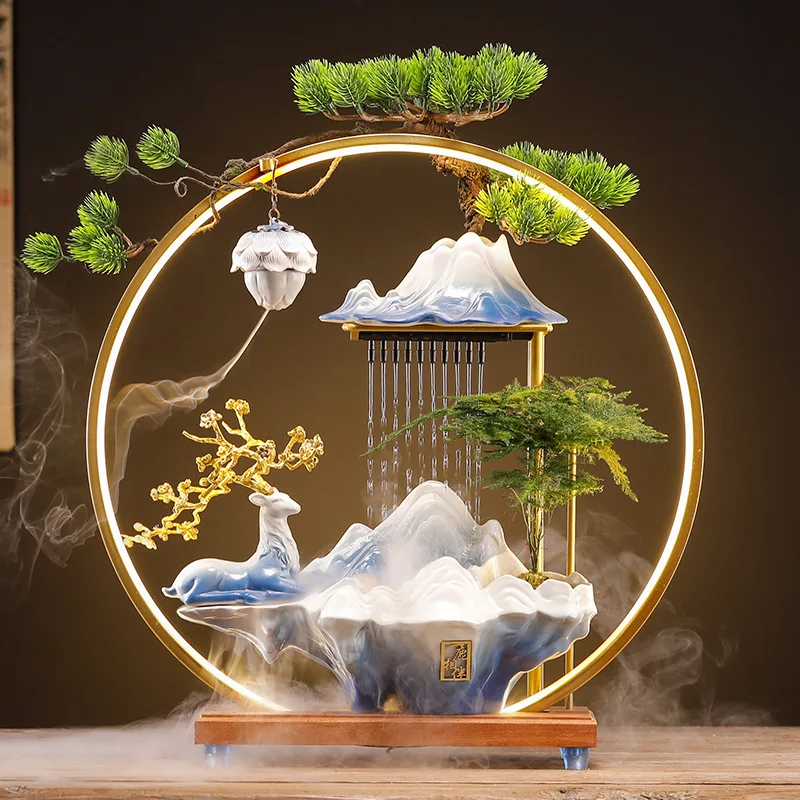 Quemador de incienso de reflujo chino, fuente de agua de cascada, adorno FengShui, humidificador para decoración del hogar, regalo de apertura de inauguración de la casa