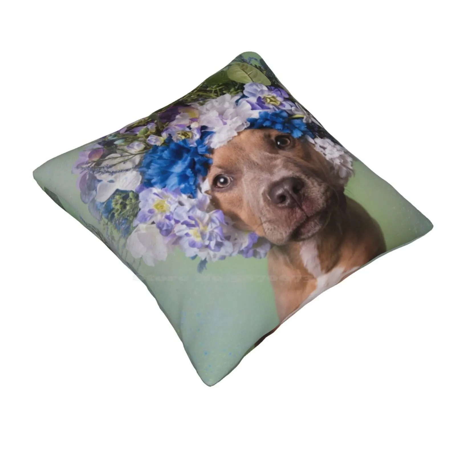 Flower Power , Kyla Pillow Cover Hug Pillowcase Pit Bull Flowers Dog Rescue Shelter Love Flower Crown Pitbull Sophie Gamand