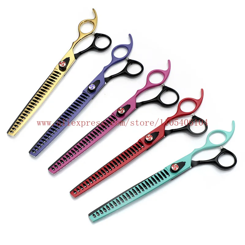 Color pet scissors 8-inch fish bone tooth scissors 7-inch thinning. 5-inch trimming scissors