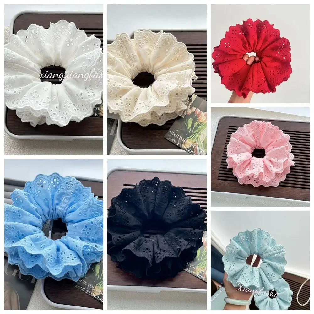 Trendy Flower Shape Lace Scrunchies Oversize Hollow Embroidery Large Hair Scrunchies Hair Tie Cloth Exaggerated Hair Rope Daily