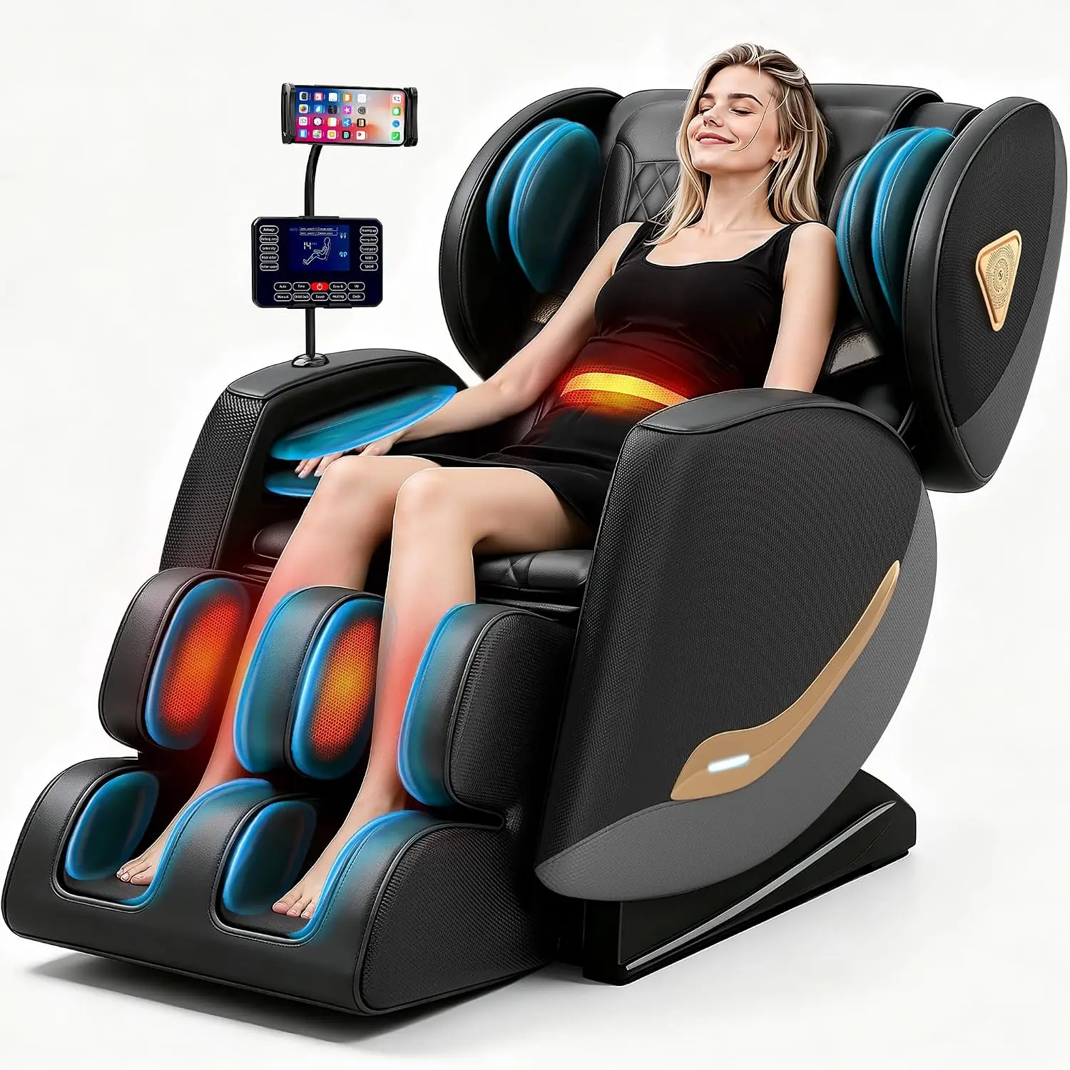 Full Body Zero Gravity Massage Chair, 10 Rollers & Airbags, Heating & Foot Massage, Auto Modes & Bluetooth,  Custom