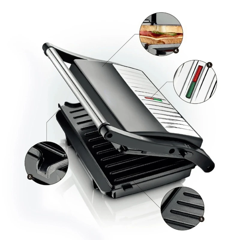 Electric Grill Steak Meat Hamburger Sandwich Maker Breakfast Machine Frying Pan Barbecue Plate EU Plug