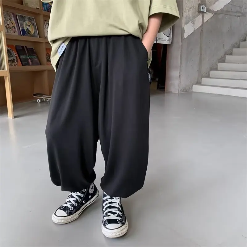 

Harajuku Bloomers Casual Summer Capris New Pants Children's Loose Waist Male Harun Pants Leather Belt