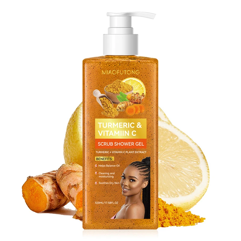 Turmeric Vitamin C Moisturizing Body Scrub Shower Gel, Plant Extract Exfoliating Refreshing Body Wash,Rich Foam Easy Rinse