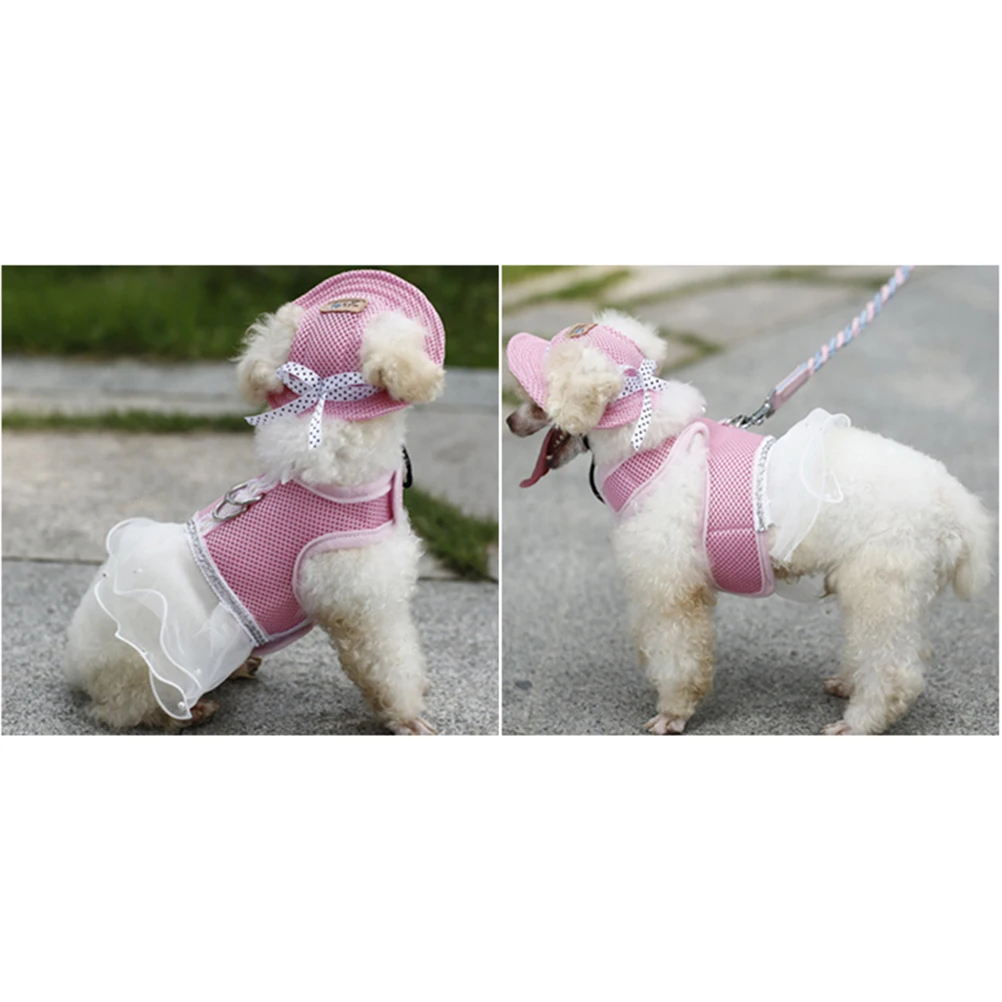 

Pet Dog Chest Harness Dress Robe Pink Size Fabric Comfortable Padding Puppy Harness Soft Skirt for Walking