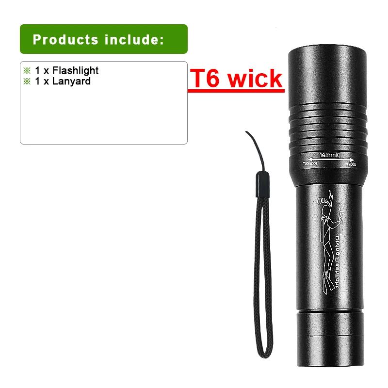 2026 New Portable Zoom Underwater Lighting Flashlight IP8 Waterproof T6 LED Diving Lantern Outdoor Hunting Fish Scuba Torch