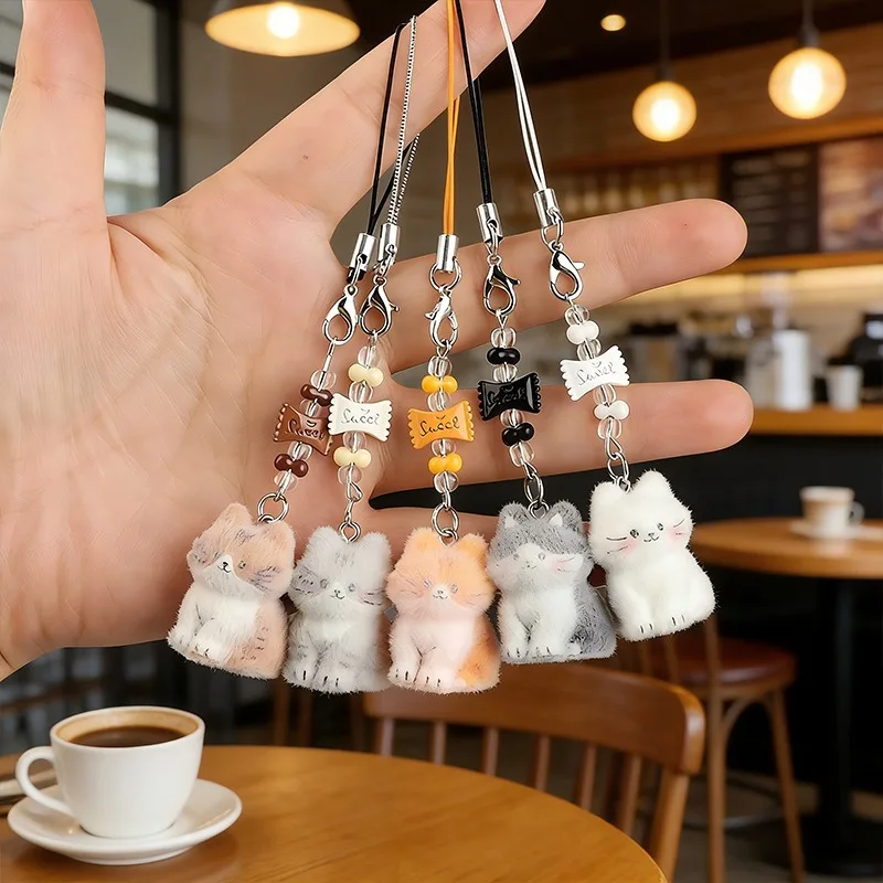 

1pcs New Kawaii Cartoon Cat Phone Chains Kitten Pendant Key Ring Lanyard Mini Cats Bag Car Keychain Friend Couple Gifts