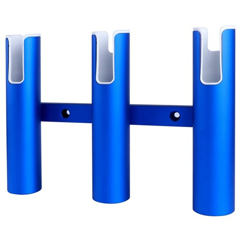 1 Piece Aluminium Fishing Rod Holder 3 Tubes Linked 3 Rod Rack Replacement Parts Accessories For Marine Yacht Boat Truck RV Blue