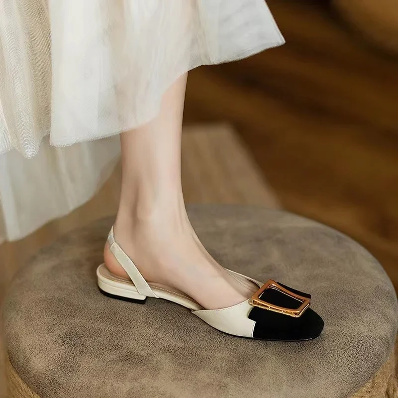 Designer Shoes Vintage Women Leather Loafers Square Toe Elegant Low Heels Women Pumps Slip on Slingback Office Slip on Shoes