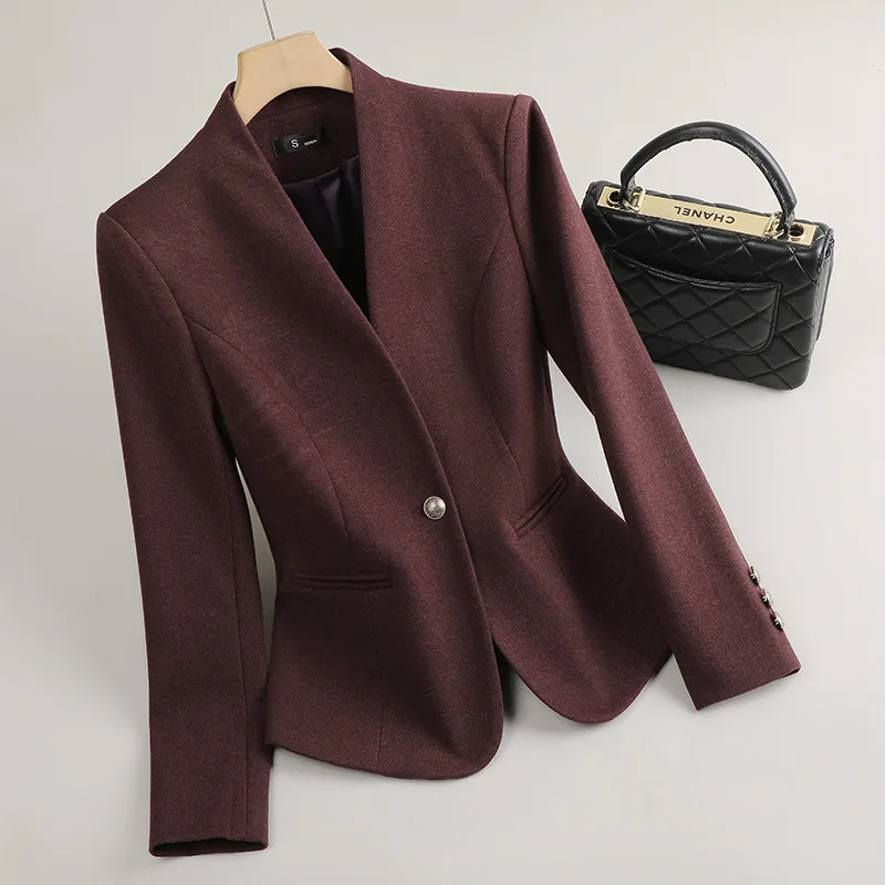Short Collarless Blazers Women Outerwear Spring Autumn New Temperament Commuter Professional Office Lady Suit Jacket Female Top