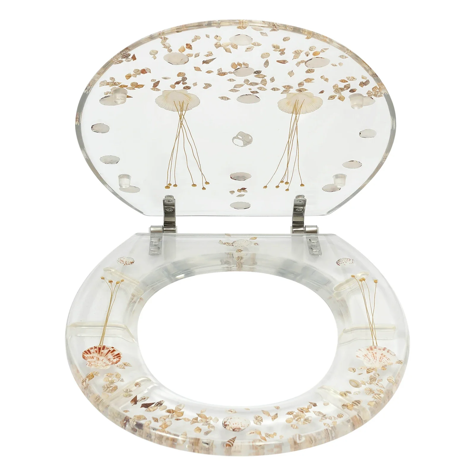 Toilet Seat Transparent Dried Flower Designs Silent Resin Commode Seat Transparent Silent Thickened Toilet Cover, Resin Toilet