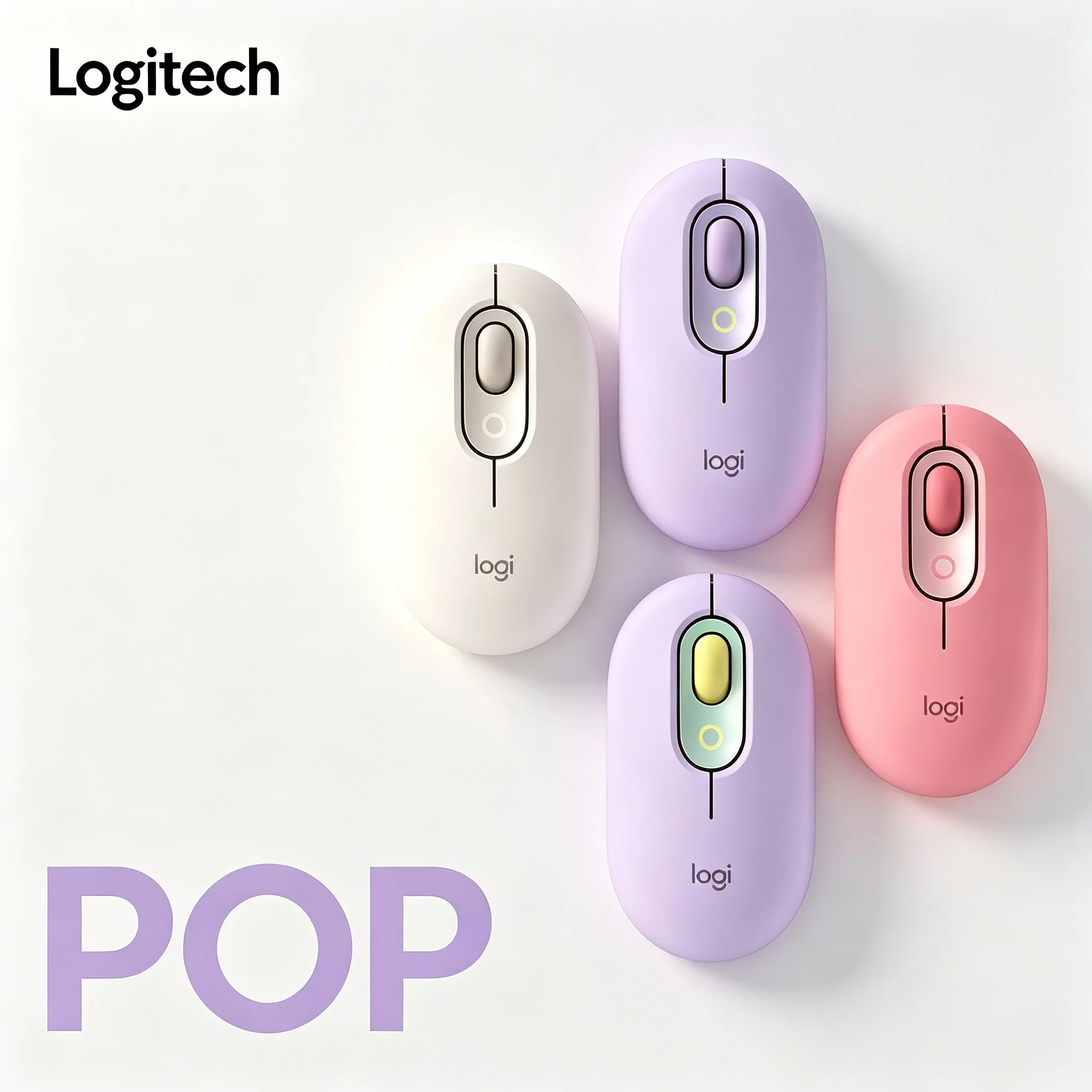 Original Logitech POP Mouse Wireless Bluetooth Silent Mice Cute Pastel Color Compatible With Notebook Desktop Chromebook IPad