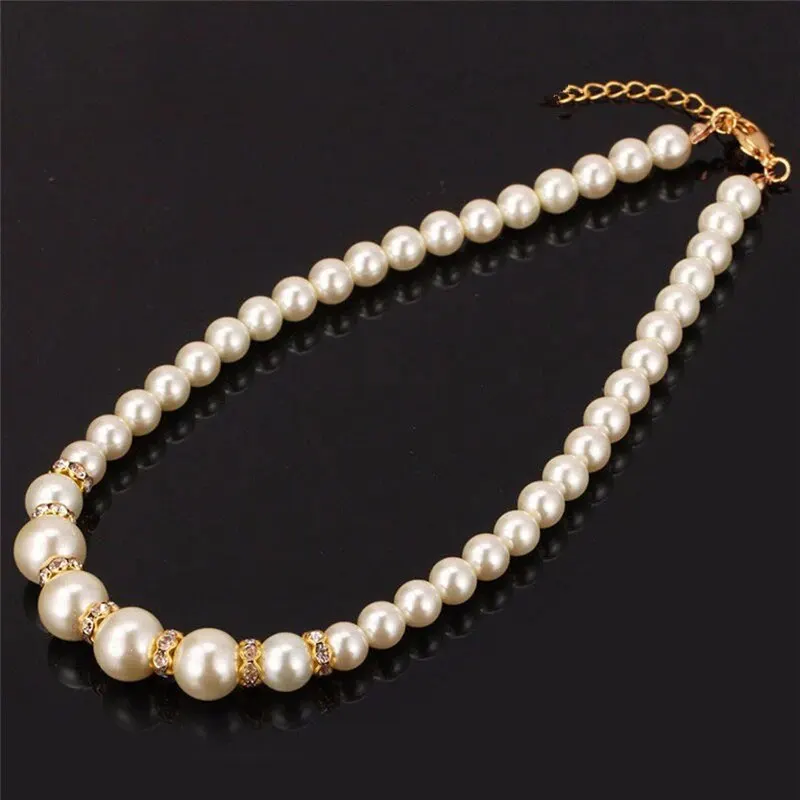 Imitation Pearl Necklace Bracelet Earring Set Three Piece Set