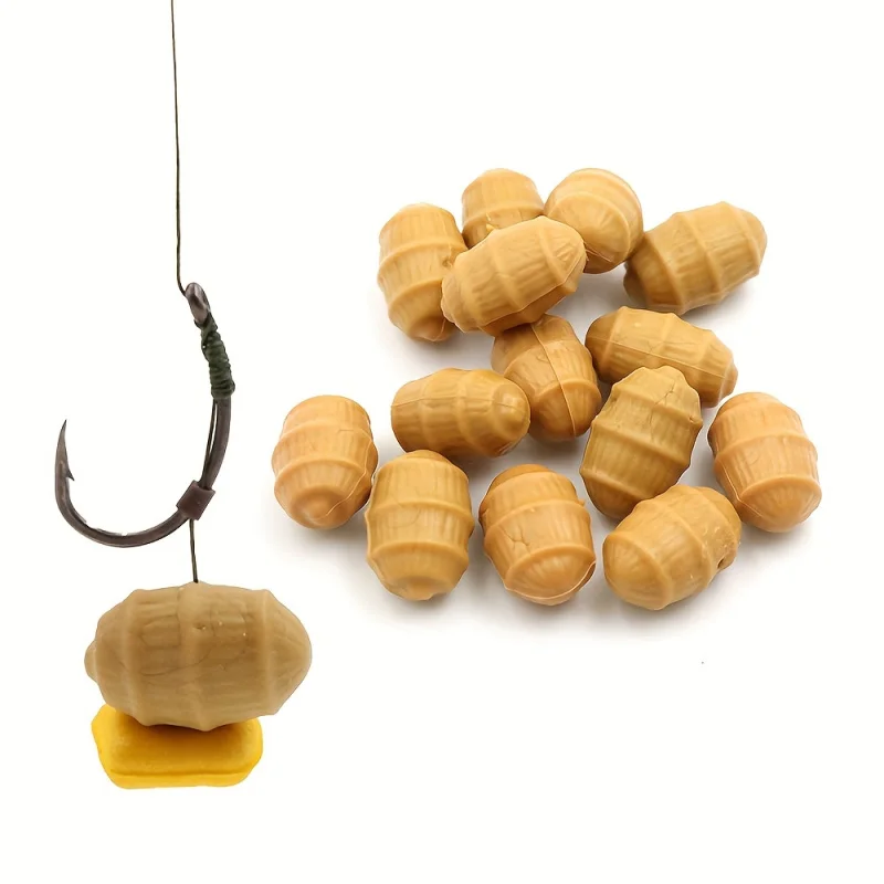 Cebo flotante de tuerca de tigre para pesca de carpa, cebo duradero de plástico marrón claro, con pantalla de filtro de hierba verde, diseño Pop-up, 30 Uds.