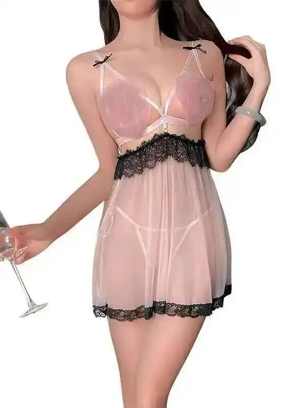 Tamanho sexy grande vestidos de renda camisola vestido sexy pijamas femininos sedutor na cama transparente apaixonado puro desejo 4aex