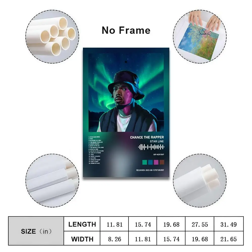 Chance the Rapper Poster Peelable Self-Adhesive Album Cover Poster Stickers, Frameless Wall Art for Singer Band Pop Rap Bedroom