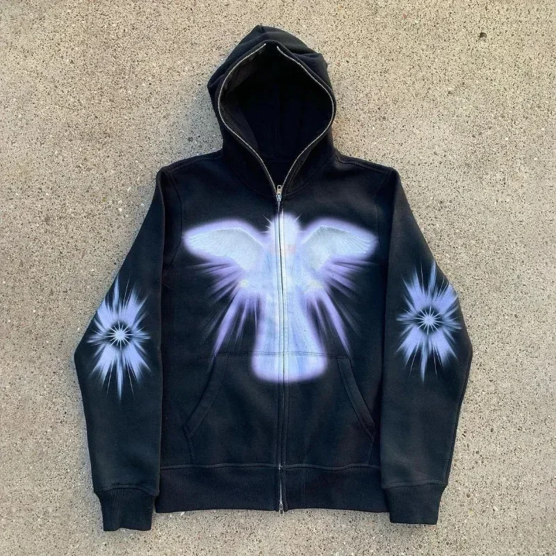 Women Men Y2K Fashion Hoodie Letter Graphics Print Zip Hoodie Clothes Women Hip-hop Long Sleeve Sweatshirt Oversized Top