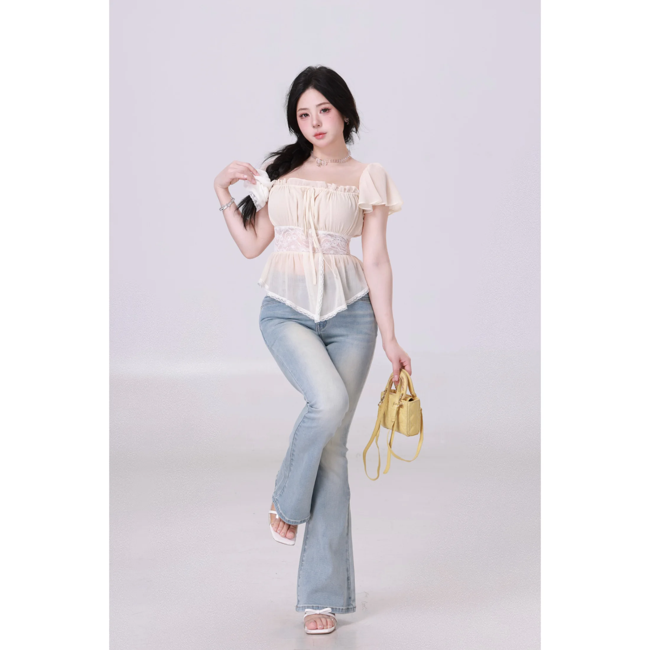 

Cute Face Hero Romantic S New Pure Desire Spicy Girl Square Collar Waist Cinched Small irt Top Women Summer Euro Sle