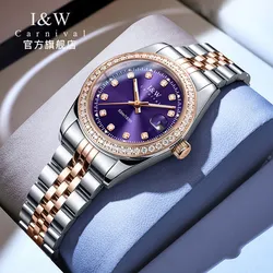 Switzerland I&W CARNIVAL Luxury Brand MIYOTA Quartz Women's Watches Ultra-thin Sapphire Waterproof Rhinestone Auto Date 55869L