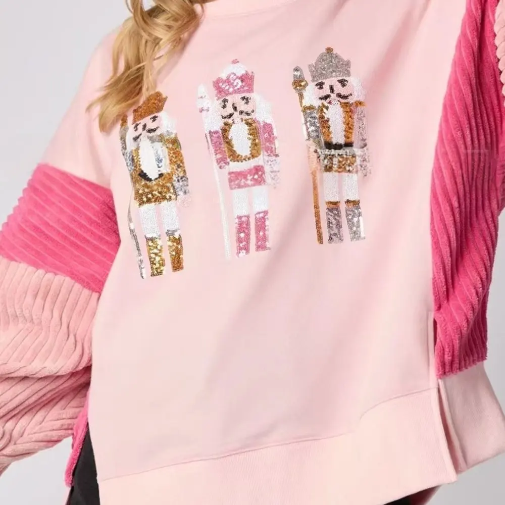 Top de lentejuelas de soldado de Navidad para mujer, ropa de estilo americano y europeo a juego de colores versátiles para otoño e invierno