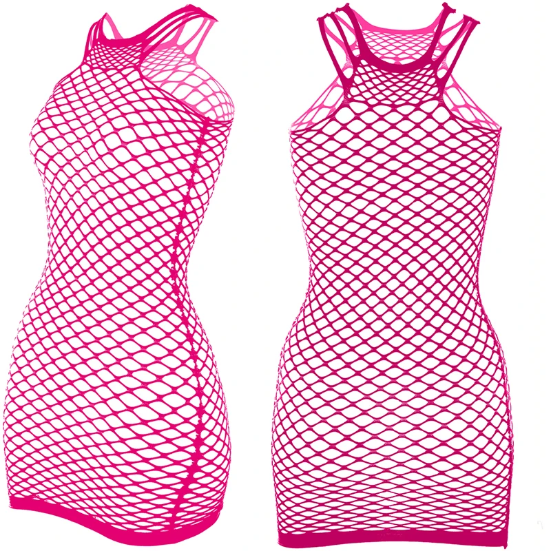 Fishnet Women Sexy Beach Cover Up Dress Women Stretch See Through Sleeveless without Bikini Swimsuit Cover up Mini Beachwea image 2