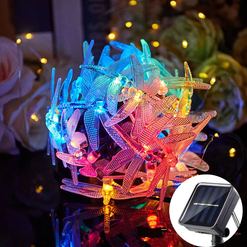 

5M Solar Powered Dragonfly Garland LED String Fairy Light Outdoor Waterproof for Backyard & Garden Lawn Fence Patio Decoration