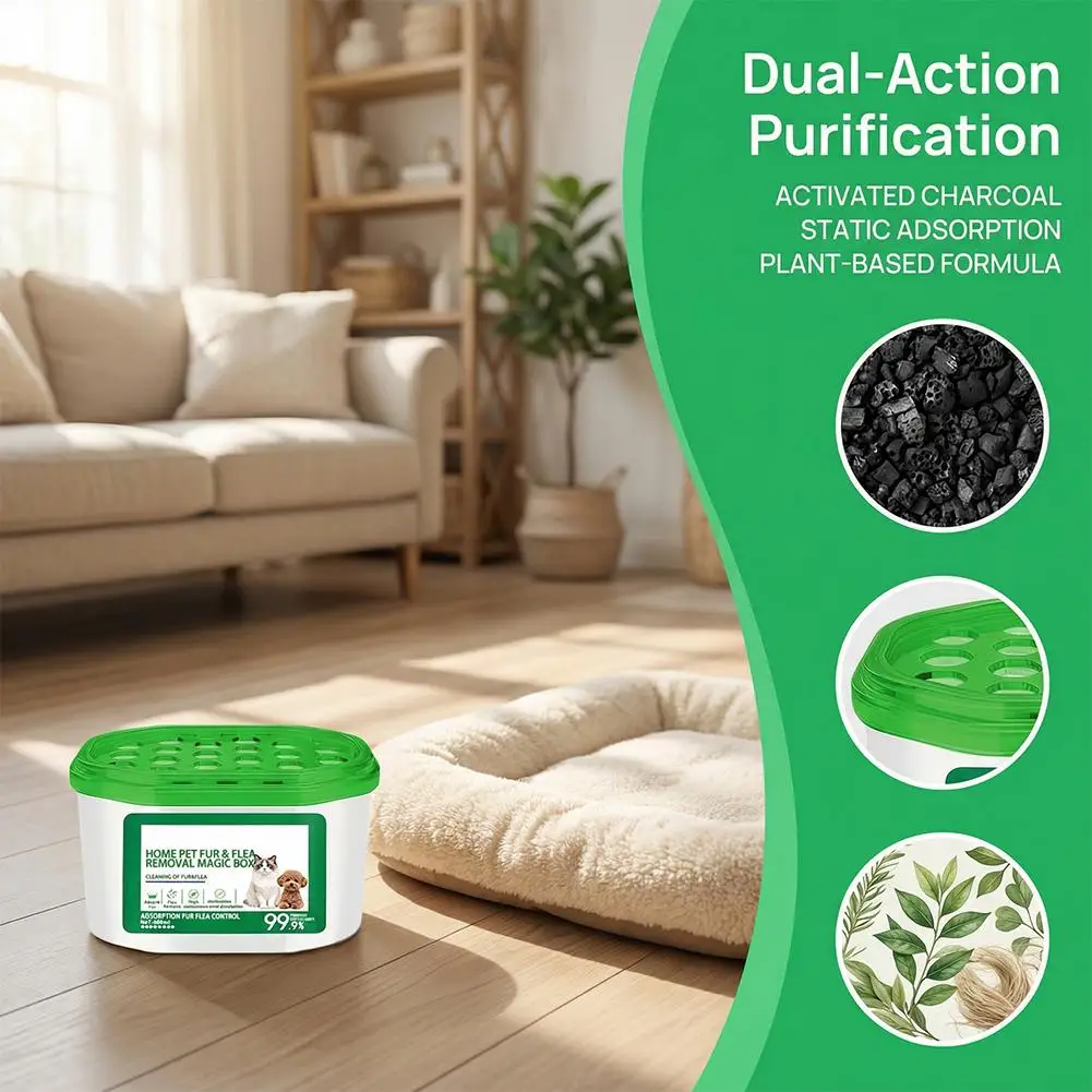 400ml Pet Odor & Fur Removal Magic Box Dual-Action Purifier with Activated Carbon Eliminates Litter Smell & Floating Pet Hair