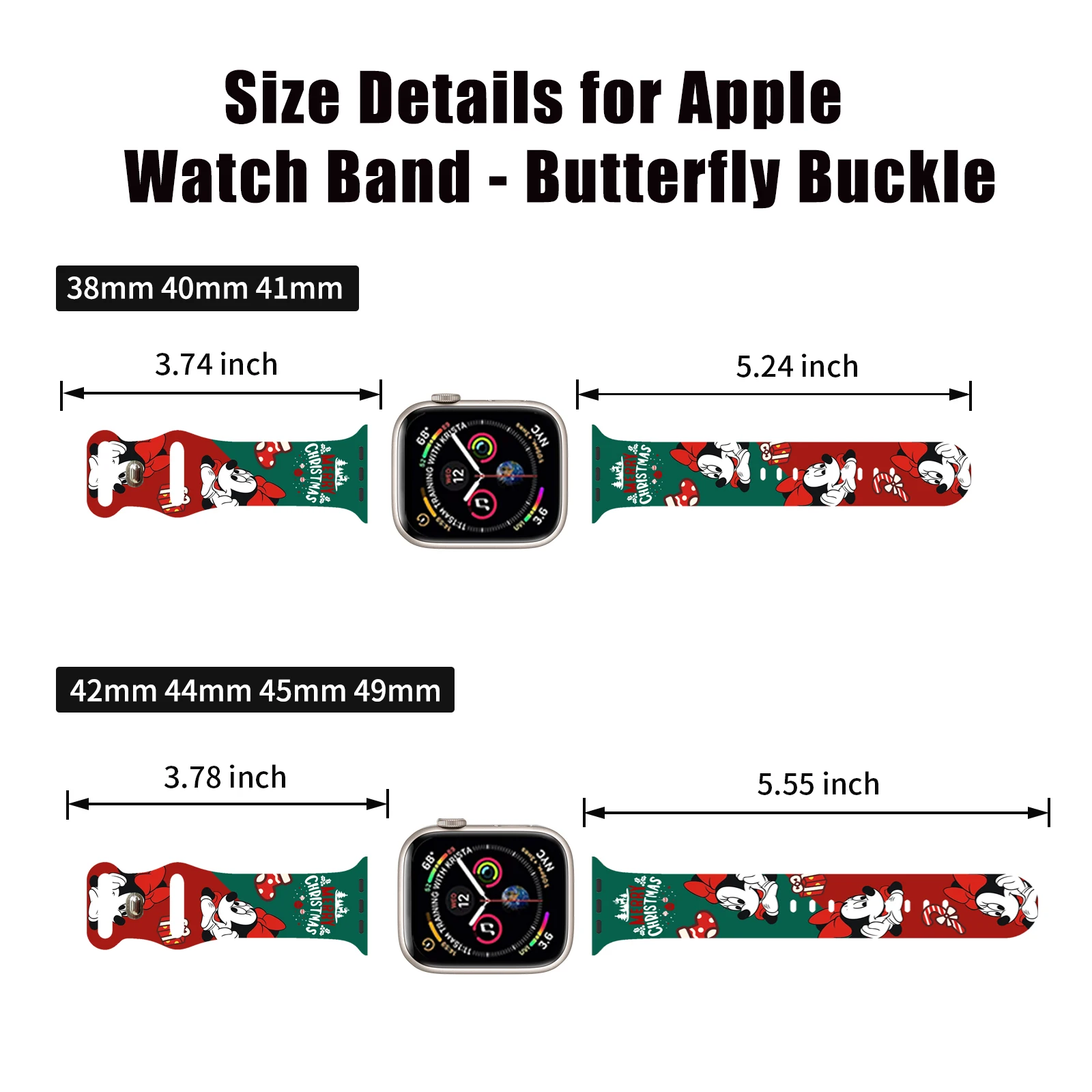 Disney Mich Christmas Silicone Strap for Apple Watch 10 9 8 7 Band Replaceable Bracelet for iWatch 46mm 44mm 42mm 41mm Watchband
