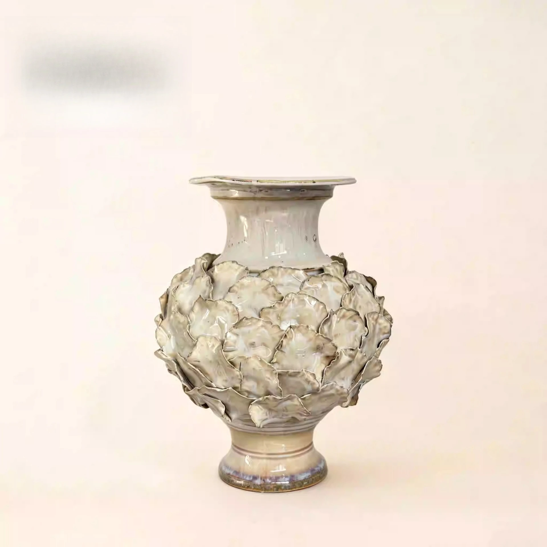 Light luxury handmade ceramic vase creative ornament, living room decoration white flower ware