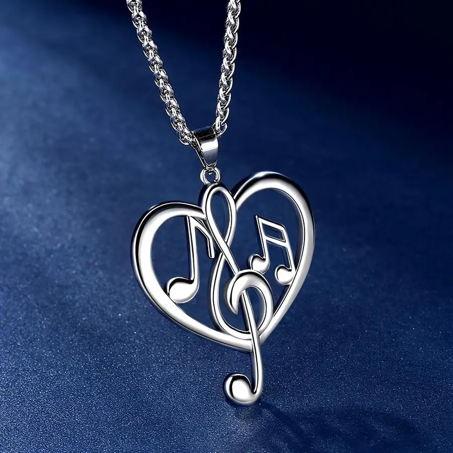 1/5/10/20/50/100pcs Heart-Shaped Treble Clef Note Pendant Necklace Funny Positive Mini Items For Father For sons Men's Fashion A