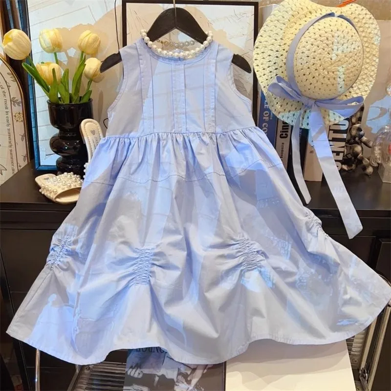 

New high-end, elegant sleeveless tank dress for summer, versatile, solid color, slimmingAPrinted princess dress